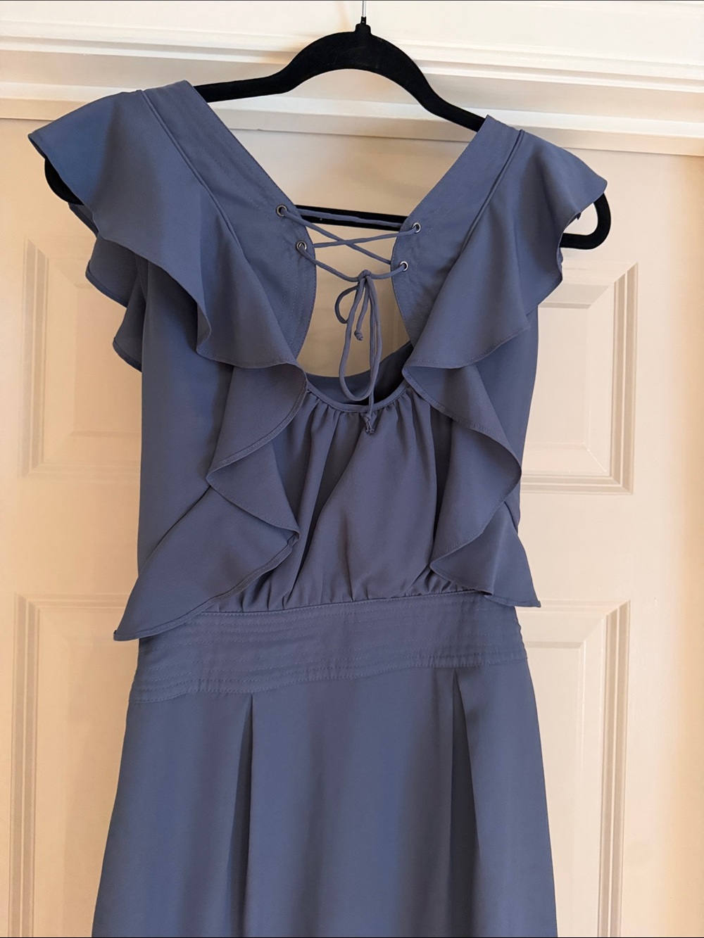 Jessica Simpson Slate Blue Ruffle-Shoulder Mini Dress - Picture 3 of 4